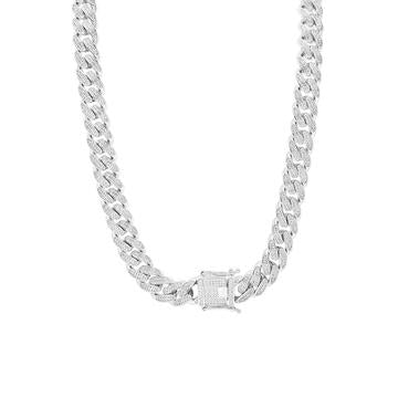 20" Cuban Stone Studded Silver Chain - ShopSlver