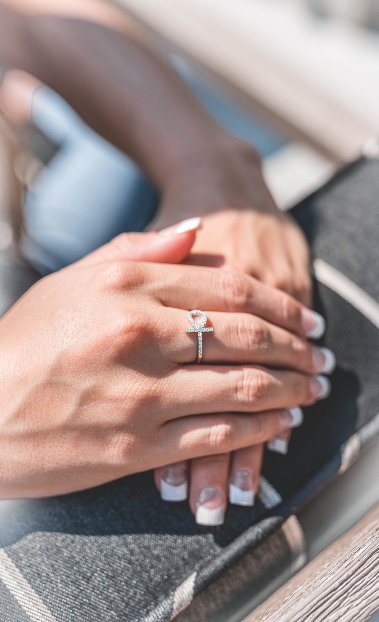 Ankh Cross Stone Studded Silver Ring - ShopSlver