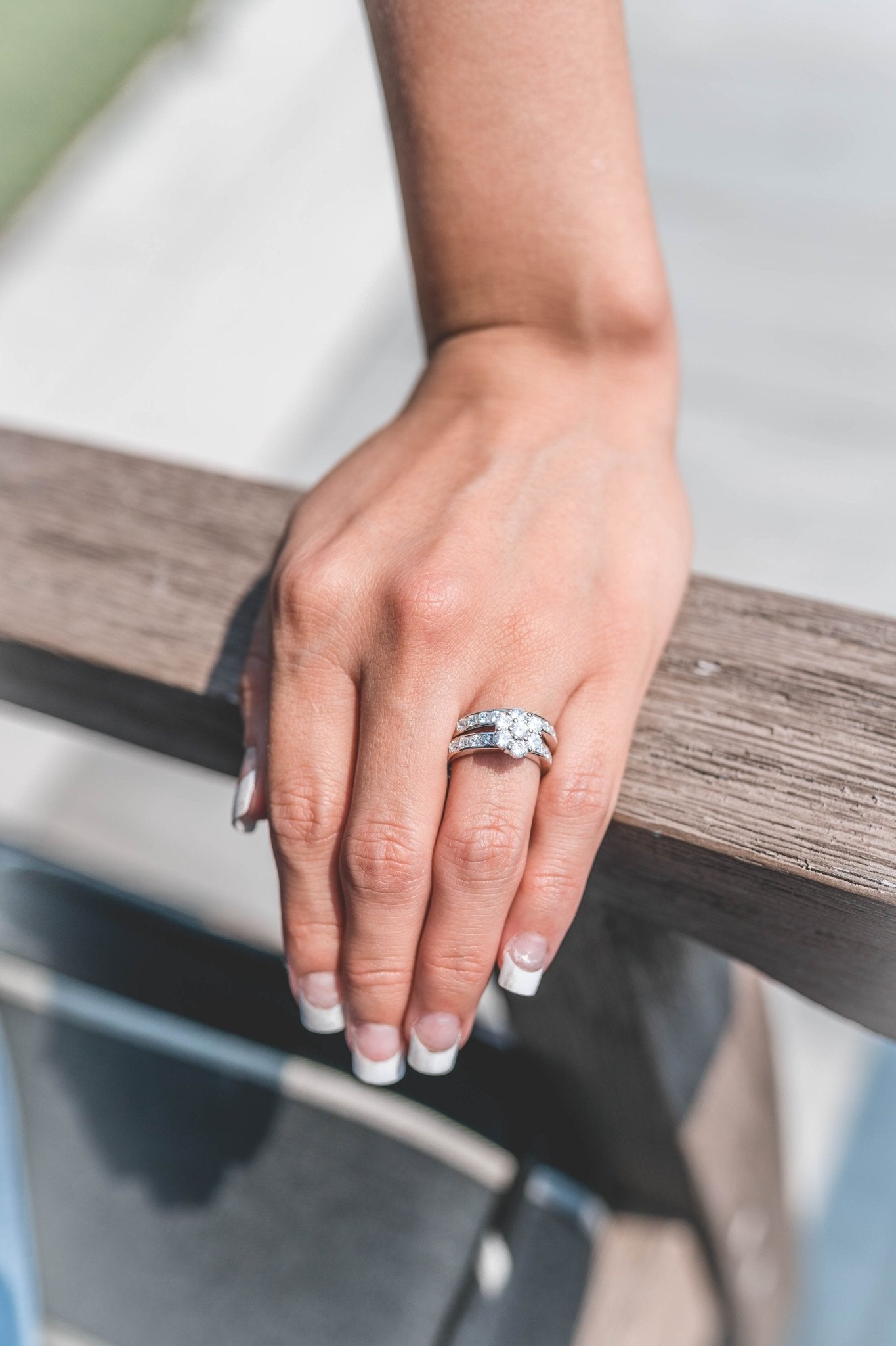 Double Loop Stone Studded Silver Ring - ShopSlver