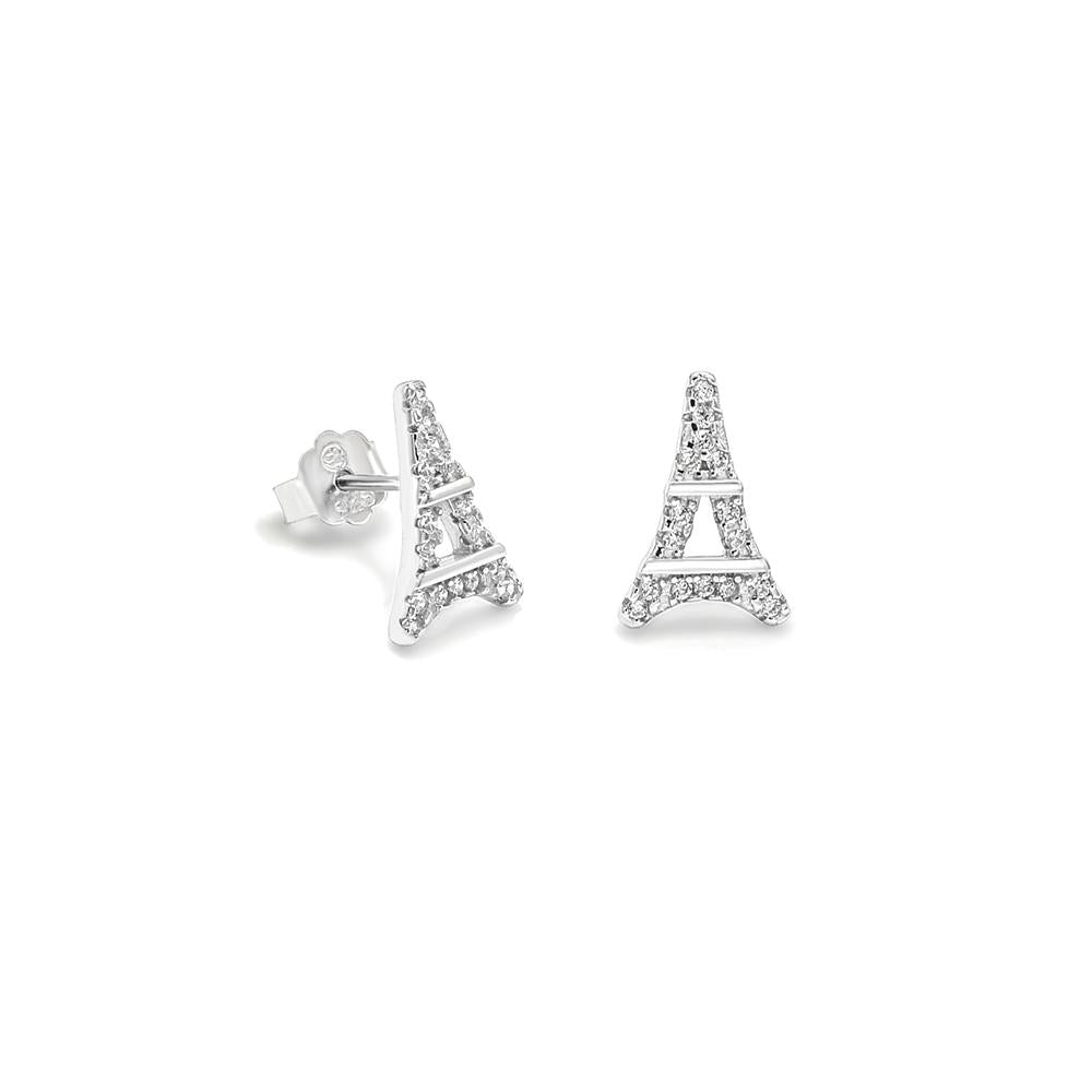 Paris Eiffel Tower Studded Silver Earring - ShopSlver