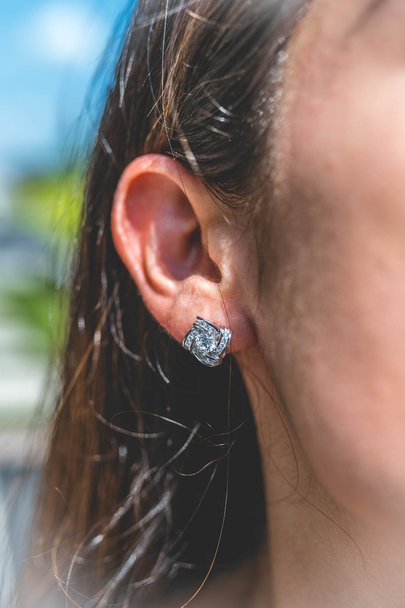 Square Stone Studded Silver Earring - ShopSlver