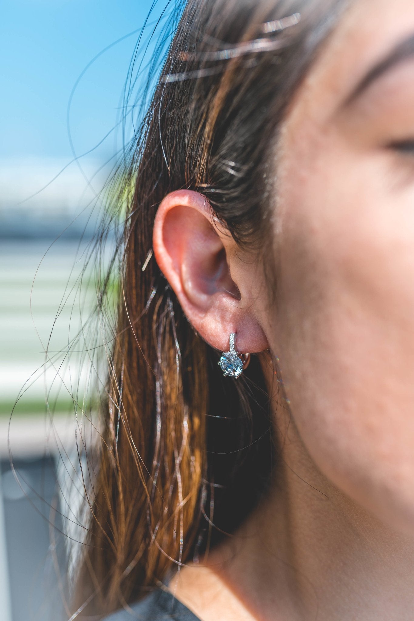 Stone Studded Half Hoop Silver Earring - ShopSlver